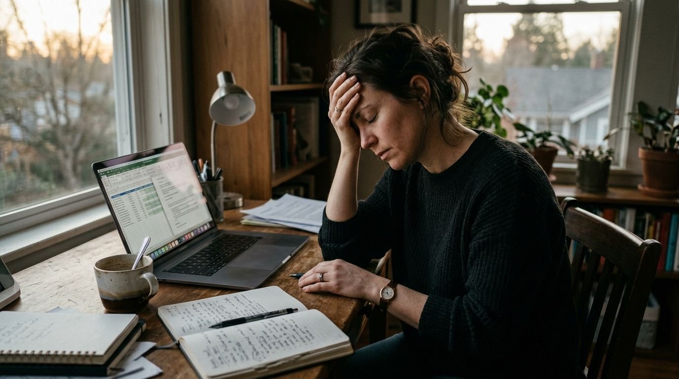 Profesional en su espacio de trabajo experimentando agotamiento y fatiga mental por burnout