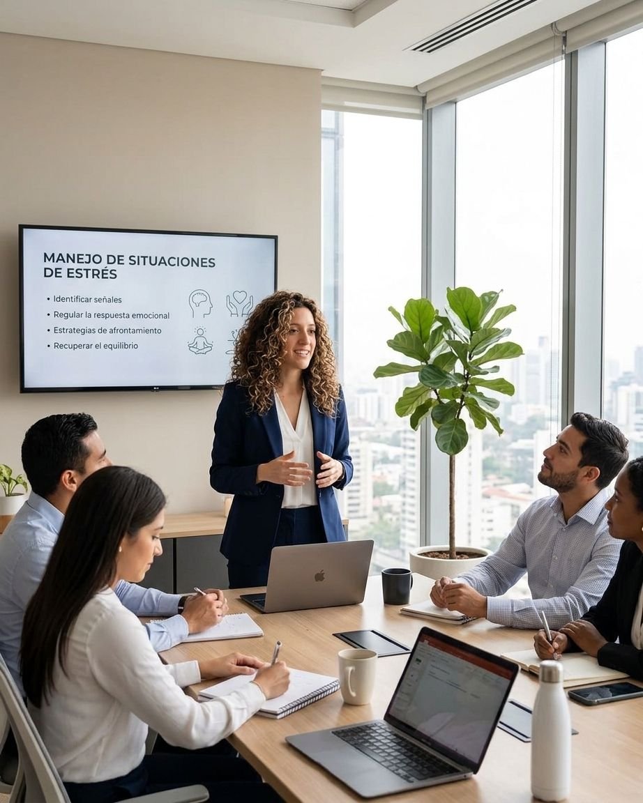 Lic. Paula Yañez facilitando un taller corporativo de Sostenibilidad Cognitiva con un equipo en Buenos Aires